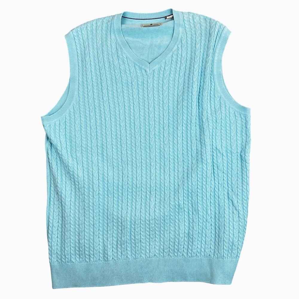 Southern Pines Mens L Light Blue Cable Knit Golf Preppy Sweater Vest 100% Cotton